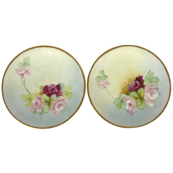 Favorite Bavaria Hand Painted Porcelain Plates With Roses & Gold Trim Set Of 2 - Picture 2 of 6